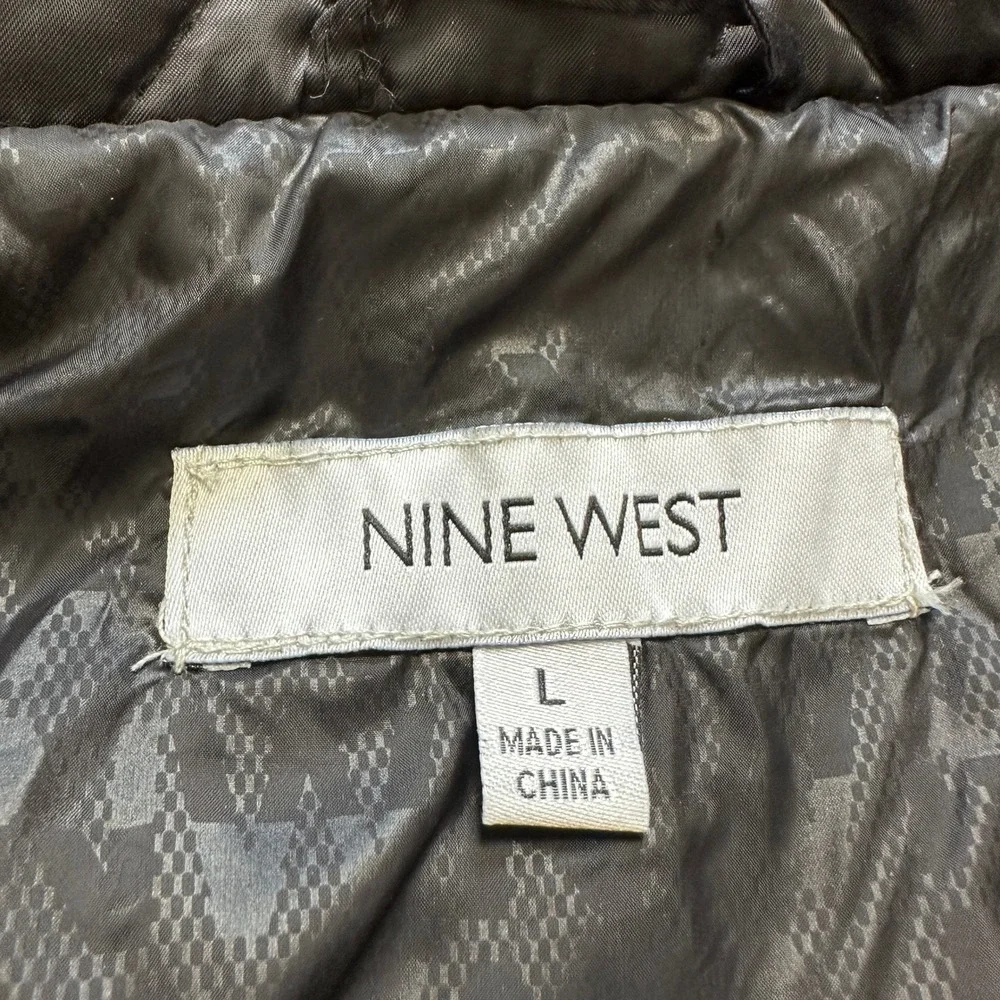 Nine West Black Diamond Quilted Puffer Jacket Belted Hooded Coat Large‎ Chic